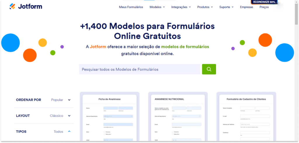 Imagem da plataforma Jotform, que representa uma das formas de Como criar checklists e aumentar o tráfego orgânico?