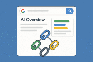 Ilustração que representa Como aparecer na IA Overview do Google com a ajuda de backlinks